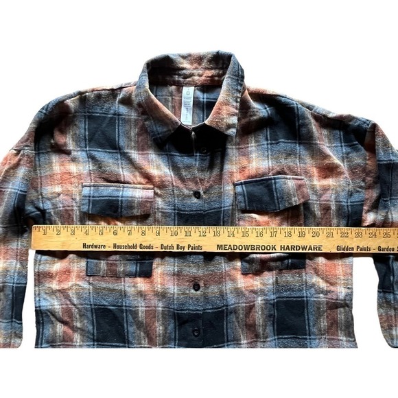 Women's plaid button down collared shirt. Size Small. Orange/brown/black. - Picture 5 of 6